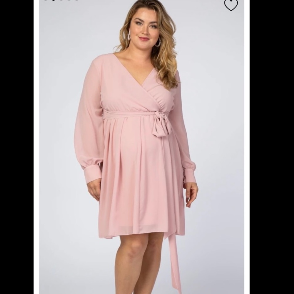 Light Pink Chiffon Plus Maternity Wrap Dress